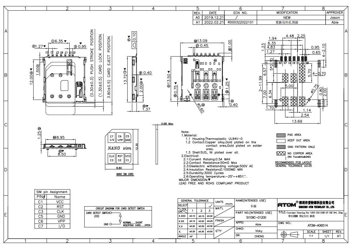 NANO SIM-KORT ​​6P SMT H=1,37mm-1